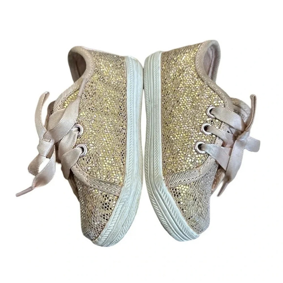 Keds Pink Glitter Ribbon Laces Velcro Sneakers Size 3 - Picture 3 of 5